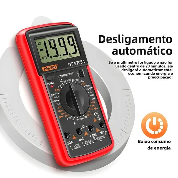 Imagem de Multímetro Digital ANENG DT9205A - Profissional, AC/DC, Transistor, NCV e Auto Range