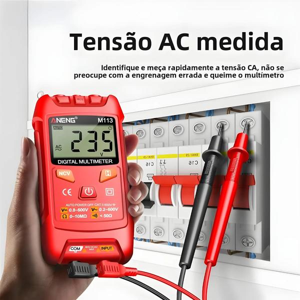 Imagem de Multímetro Digital ANENG M113 - 1999 Contagens, AC/DC, Tensão, Ohm e NCV