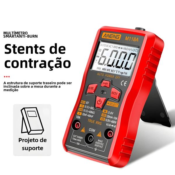 Imagem de Multímetro Digital Aneng M118A - 6000 Contagens, True RMS, Testador de Transistor com Lanterna