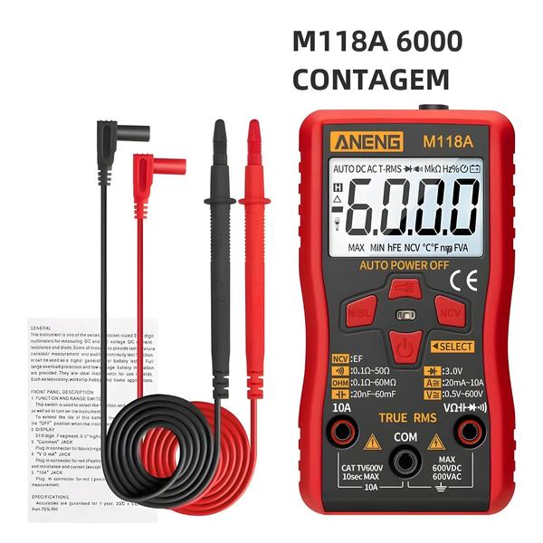 Imagem de Multímetro Digital ANENG M118A - 6000 Contagens, True RMS, Teste de Transistor e Função Hold