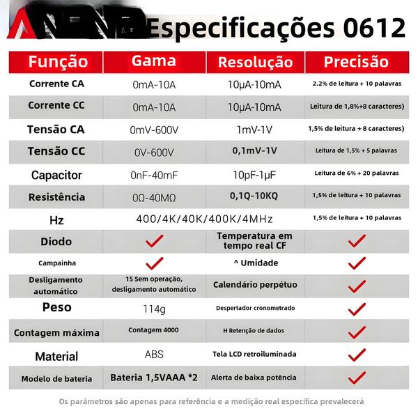 Imagem de Multímetro Digital Inteligente Aneng 612 - AC/DC, Corrente, Tensão e Capacitância