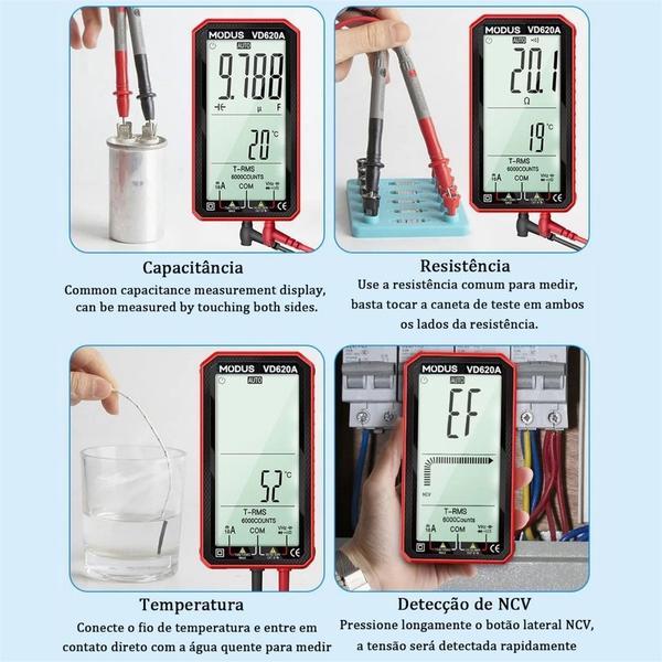 Imagem de Multímetro Digital Inteligente Profissional Anti-queima Com Ponteira e Lanterna LCD Iluminado 4,7"