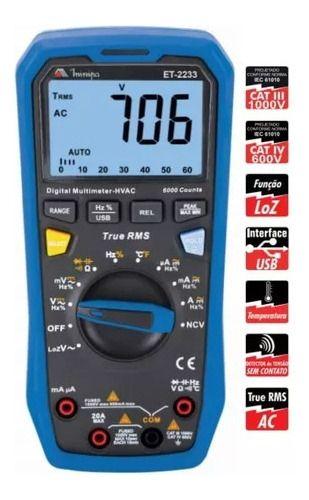 Imagem de Multímetro Digital Minipa Et-2233 Função Loz 1000v 20a Usb