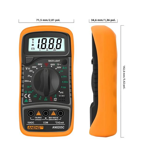 Imagem de Multímetro Digital Portátil ANENG AN8205C - AC/DC, Volt/Ohm/Teste de Temperatura com Termopar e LCD com Backlight