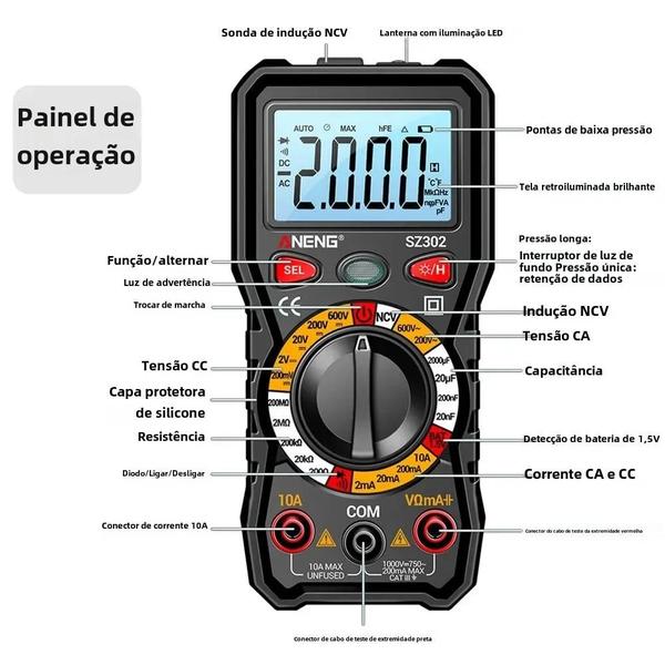 Imagem de Multímetro Digital Profissional AC/DC - Testador de Tensão, Resistência e Continuidade