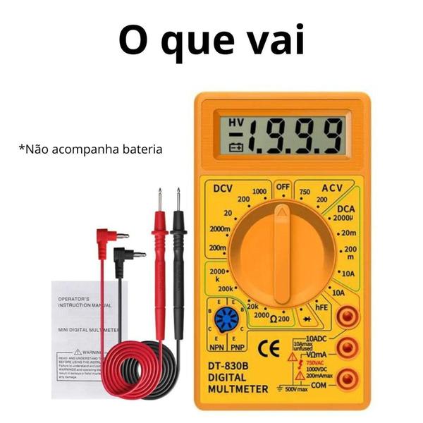 Imagem de Multímetro Digital Profissional Medidor de Tensão Corrente Resistência 750VCA CAT II - Amarelo - Bom