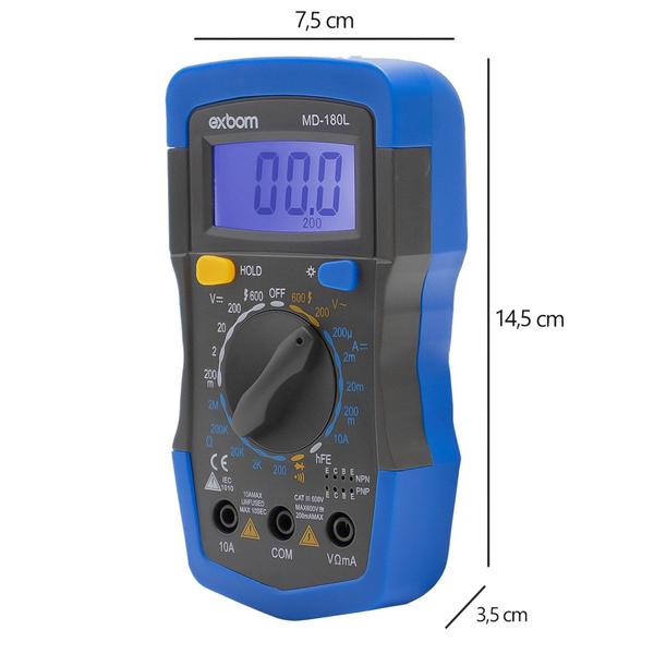 Imagem de Multímetro Digital Profissional Portátil Display Iluminado Alerta Sonoro Ponteira Testagem - Exbom