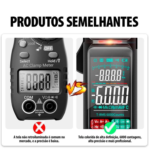 Imagem de Multímetro Profissional Digital Inteligente Capacímetro Pinça LCD 4,7 Portátil Anti-queima Lanterna