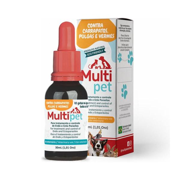 Imagem de Multipet Medicamento Natural Combate a Pulgas, Carrapatos e Vermes 30ml 3 Unidade