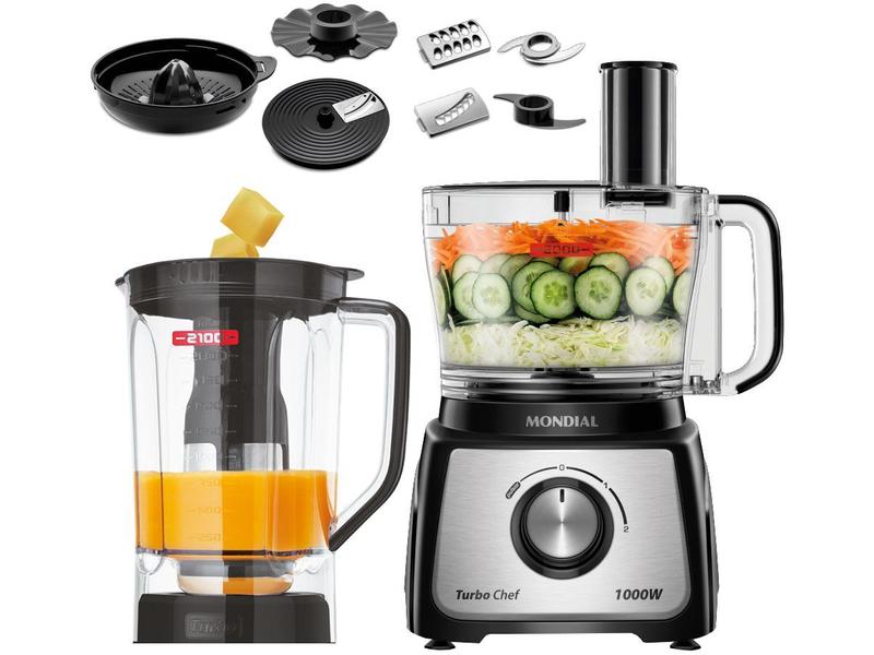 Multiprocessador de Alimentos Mondial Preto - Turbo Chef MPN-01-BF 9 Funções 1000W Multiprocessador de Alimentos Mondial Preto - Turbo Chef MPN-01-BF 9 Funções 1000W