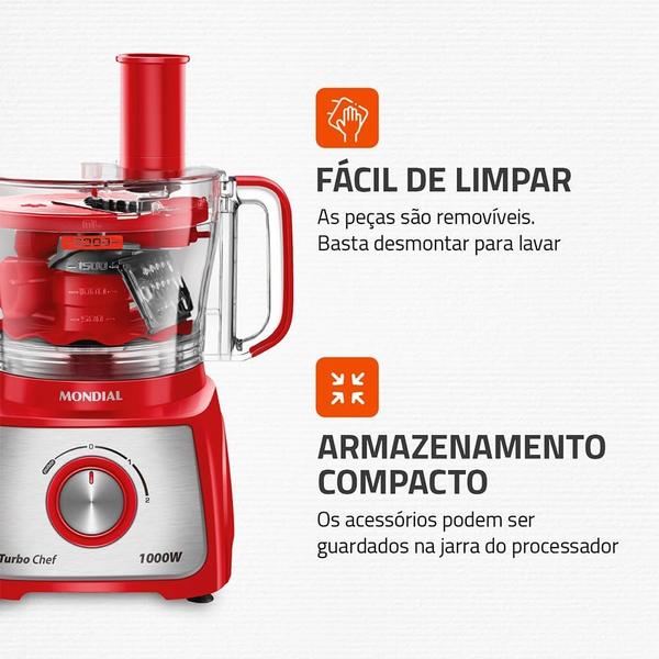 Imagem de Multiprocessador de Alimentos MPN-01-RF Turbo Chef 9 em 1 Mondial Vermelho 1000W 110V