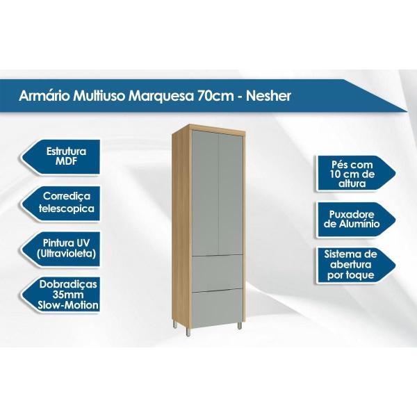 Imagem de Multiuso Lavanderia Marquesa c/ 2 Portas e 2 Gavetas 70cm Branca - Nesher