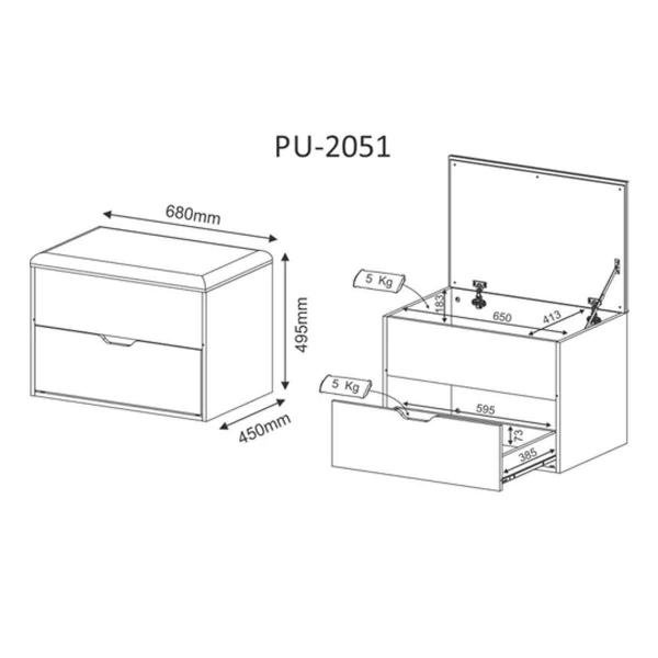 Imagem de Multiuso Quarto Puff Baú PU2051 C/ Gaveta Branco/408 - Tecno Mobili