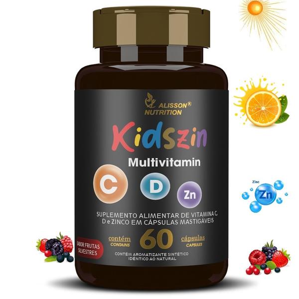 Imagem de Multivitamin Kidszin Vitaminas C D Zinco para crianças 60 cápsulas mastigaveis saborosas