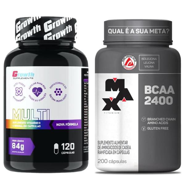 Imagem de Multivitaminico 120 Caps Growth + Bcaa 2400mg 200 Caps Max