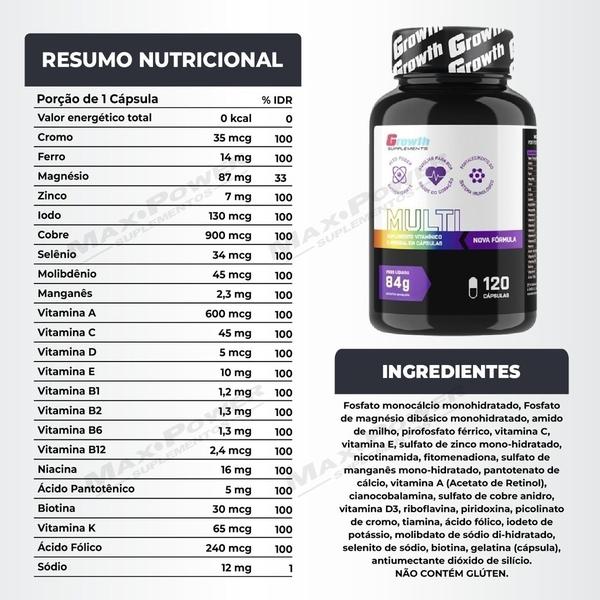 Imagem de Multivitaminico 120 Caps Growth + Bcaa Top 120 Caps Integral