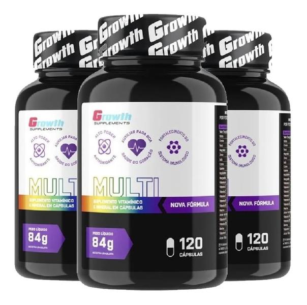 Imagem de Multivitaminico 120 Cápsulas Growth Supplements Kit 3 Potes