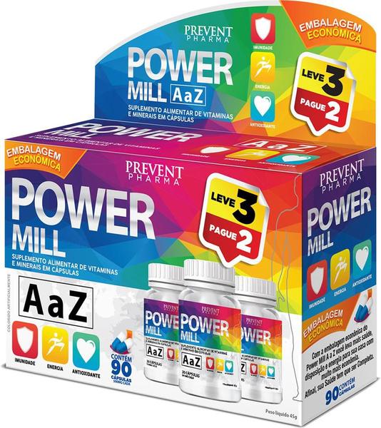 Imagem de Multivitamínico A a Z Power Mill 90 Capsulas Imunidade Energia Antioxidante Compre 2 Leve 3 Prevent