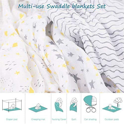 Imagem de Muslin Baby Blankets - 3 Pack Muslin Swaddle Cobertores Unissex - Soft & Breathable - Algodão Muslin Newborn Swaddle Cobertor para Meninos e Meninas - Tamanho Grande 47x47in Recebendo Blanketwrap, Cinza