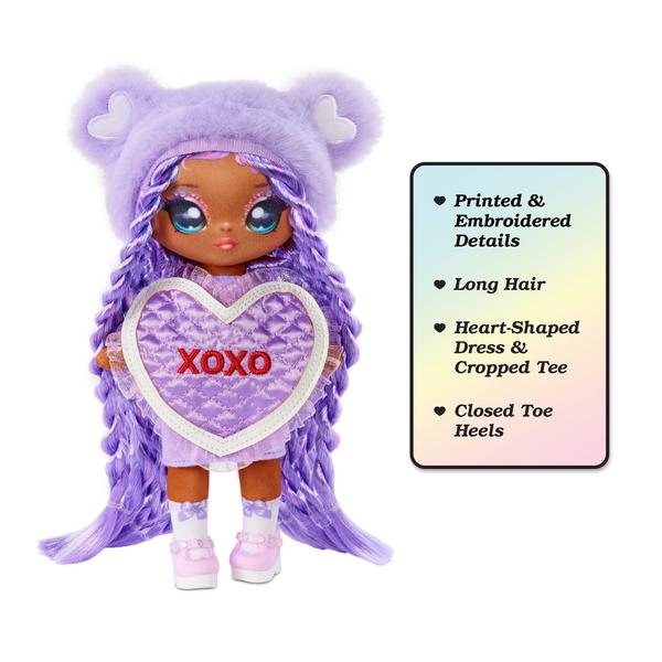 Imagem de Na Na Na Surprise Eva Evermore - Lavanda Teddy Bear Inspirado 7.5" Boneca de Moda com Cabelo Púrpura, Vestido em Forma de Coração & Pincel, Grande Presente de Dia dos Namorados, Brinquedos para Meninas Meninos Crianças De 5 6 7 8 Anos