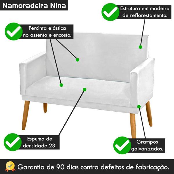 Imagem de Namoradeira 2 Lugares Decorativa Estofada Nina para Sala Quarto Varanda ou Recepção Suede Branco