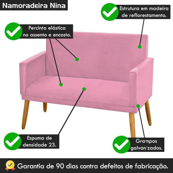 Imagem de Namoradeira 2 Lugares Decorativa Estofada Nina para Sala Quarto Varanda ou Recepção Suede Rosa