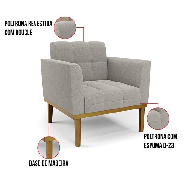 Imagem de Namoradeira 2 Poltronas Base Madeira Fixa Cast Elisa Bouclê Cinza D03 - D'Rossi