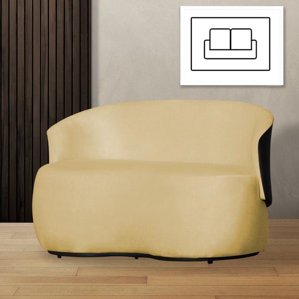 Imagem de Namoradeira Aisha Orgânica 2 Lugares Composê Suede Amarelo em Corano Preto - MB DECOR