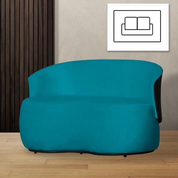 Imagem de Namoradeira Aisha Orgânica 2 Lugares Composê Suede Azul Turquesa em Corano Preto - MB DECOR