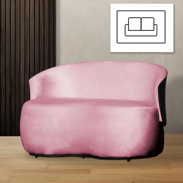 Imagem de Namoradeira Aisha Orgânica 2 Lugares Composê Veludo Rosa Chiclete em Corano Preto - DL DECOR