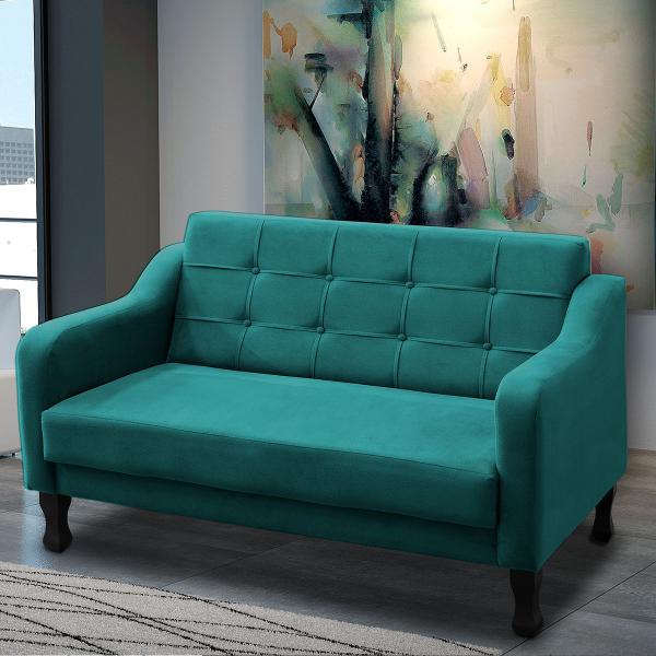 Imagem de Namoradeira Bella Decorativa 2 Lugares Suede Azul Turquesa