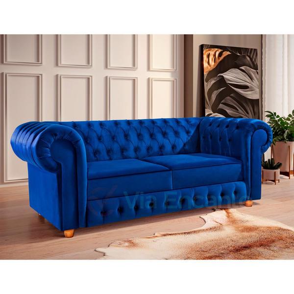 Imagem de Namoradeira Chesterfield 3 Lugares Bourbon Via Encanto Veludo Azul