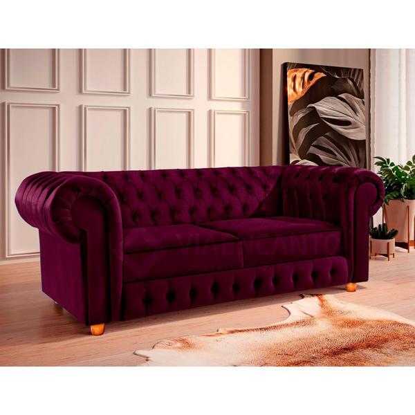 Imagem de Namoradeira Chesterfield 3 Lugares Bourbon Via Encanto Veludo Uva