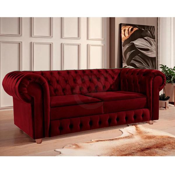 Imagem de Namoradeira Chesterfield Bourbon 3 Lugares Via Encanto Veludo Bordô