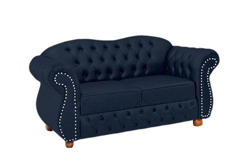 Imagem de Namoradeira Chesterfield Merlo 2 Lugares - Suede Azul Marinho / Decoração, recepção, sala tv estar