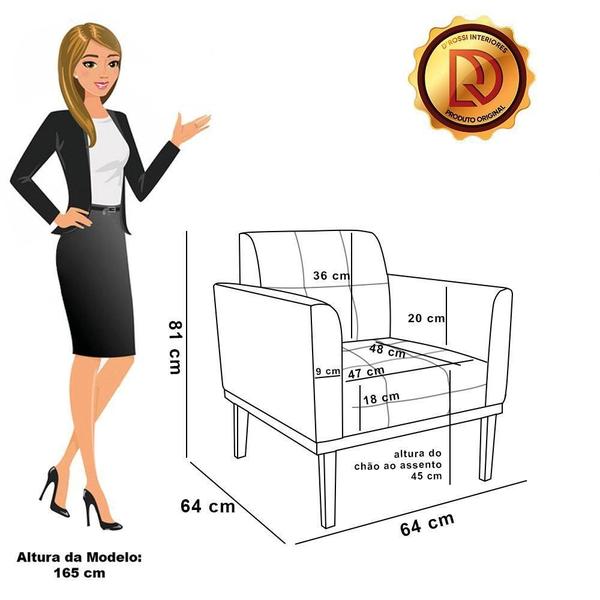 Imagem de Namoradeira Com 2 Poltronas Base De Madeira Castanho Elisa Suede D03 - D'rossi Cor Preto