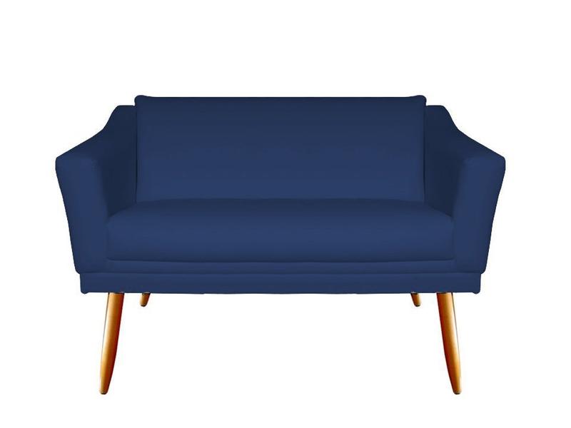 Imagem de Namoradeira Decorativa Agatha Suede Azul Marinho 2 Lugares Pés Madeira Ms Decor