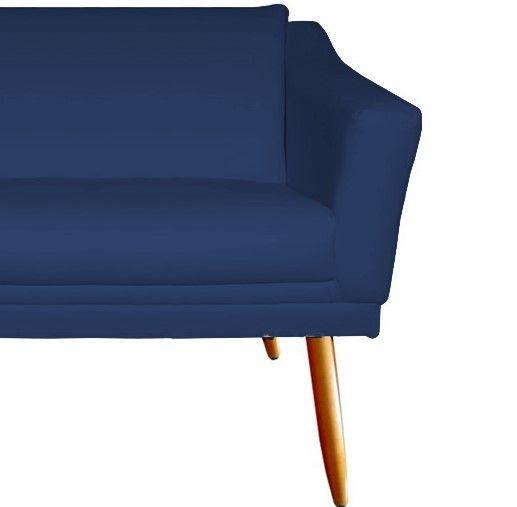 Imagem de Namoradeira Decorativa Agatha Suede Azul Marinho 2 Lugares Pés Madeira Ms Decor