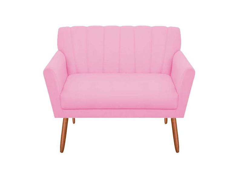 Imagem de Namoradeira Decorativa Cecília Suede Rosa Bebê 2 Lugares Pés Madeira Mz Decor