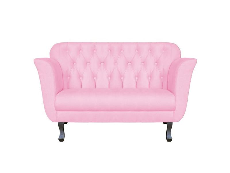 Imagem de Namoradeira Decorativa Dália Suede Rosa Bebê 2 Lugares Pés Madeira Ms Decor