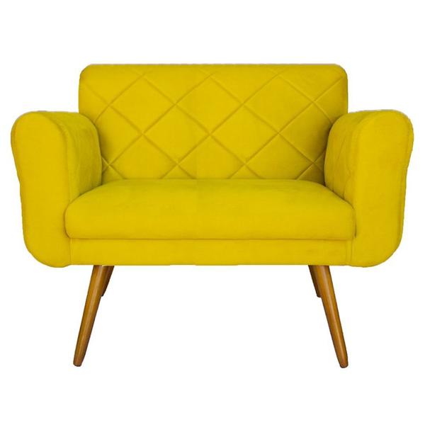 Imagem de Namoradeira Decorativa Estofada Para Salão de Beleza Isabella Corano Amarelo - DL DECOR