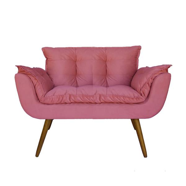 Imagem de Namoradeira Decorativa Estofada Para Salão de Beleza Opala Suede Rosa - LM DECOR