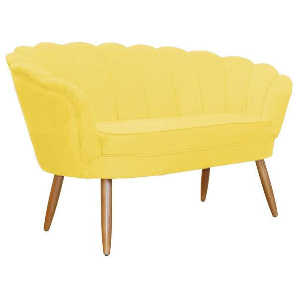 Imagem de Namoradeira Decorativa Estofada Para Salão de Beleza Pétala Suede Amarelo - DL Decor