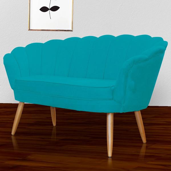 Imagem de Namoradeira Decorativa Estofada Para Salão de Beleza Pétala Suede Azul Turquesa - LM DECOR