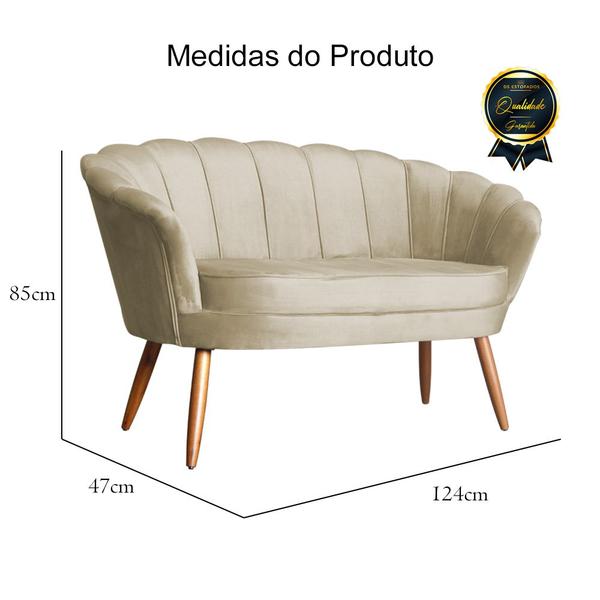 Imagem de Namoradeira Decorativa Estofada Para Salão de Beleza Pétala Veludo Bege - DL Decor