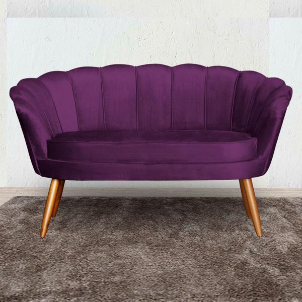 Imagem de Namoradeira Decorativa Estofada Para Salão de Beleza Pétala Veludo Roxo - DL Decor