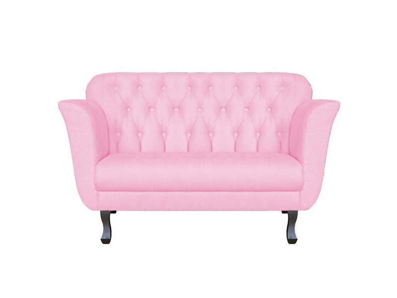 Imagem de Namoradeira Decorativa Helena Suede Rosa Bebê 2 Lugares Pés Madeira Mz Decor