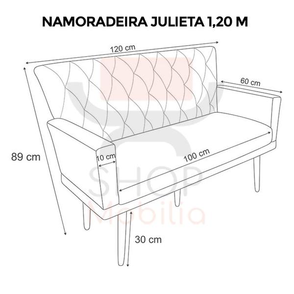 Imagem de Namoradeira Decorativa Julieta 1,20 M Pés Madeira Suede Cinza