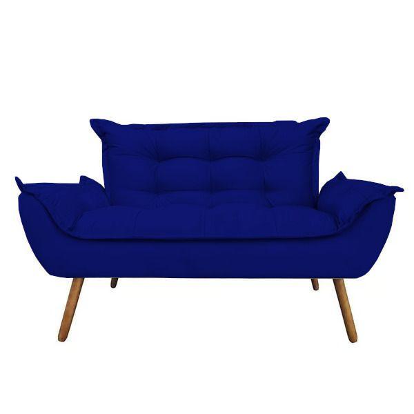 Imagem de Namoradeira Decorativa Opala Sala de Estar Tecido Suede Azul Marinho Kimi Decor