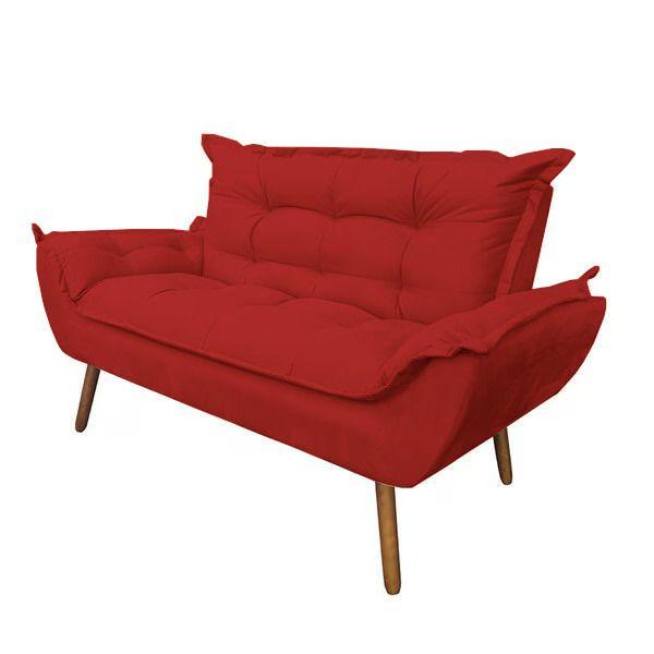 Imagem de Namoradeira Decorativa Opala Sala de Estar Tecido Veludo Vermelho Kimi Decor